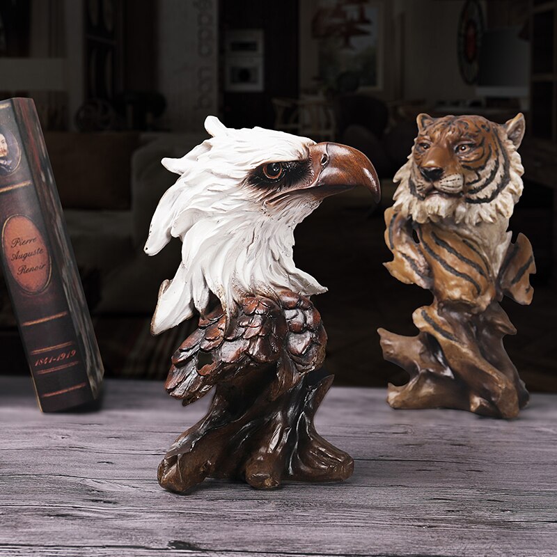 Home Decoration Horse Lion Tiger Wolf Eagle Resin Statue Art Crafts Creative Imitation Wood Root Animals Head Sculpture Gift