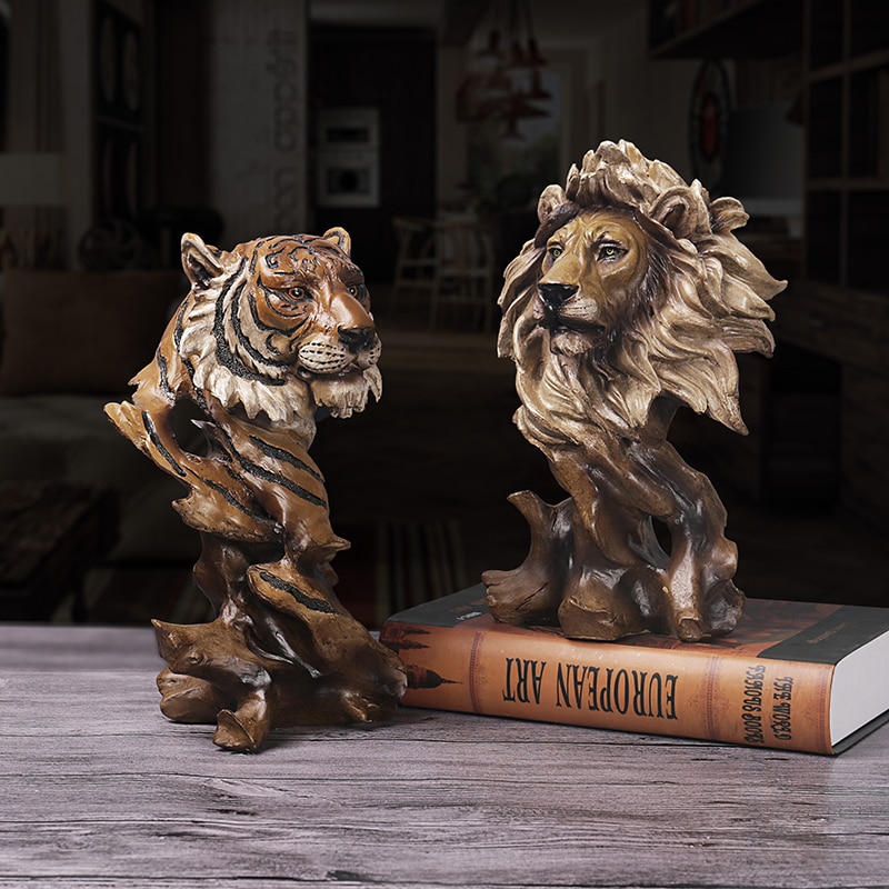 Home Decoration Horse Lion Tiger Wolf Eagle Resin Statue Art Crafts Creative Imitation Wood Root Animals Head Sculpture Gift