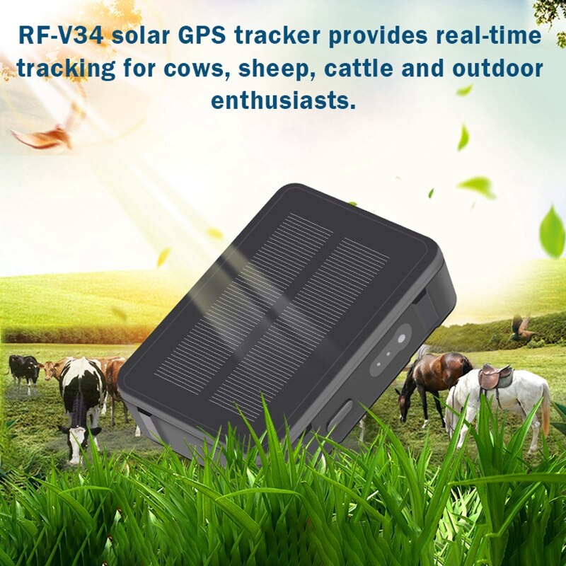 RF-V34 Waterproof Solar GPS Tracker 9000MAh Power Sheep Cow Cattle GSM WiFi Tracking Voice SOS Alarm Free Platform