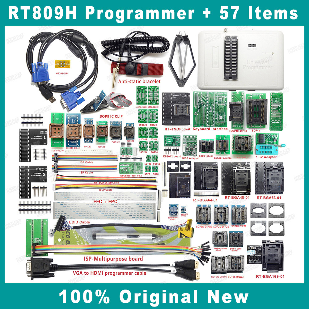 100% Original New RT809H EMMC-Nand FLASH Universal Programmer TSOP56/TSOP48 EDID With BGA48 BGA63 BGA64 BGA169