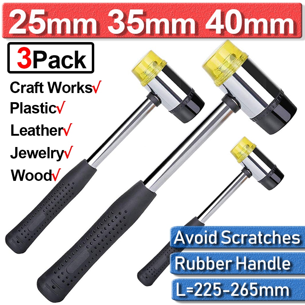 25mm 35mm 40mm Double Faced Head Larger Small Rubber Hammer For Flooring Ceramic Tile Window Glazing Mallet Nonslip Grip Tool