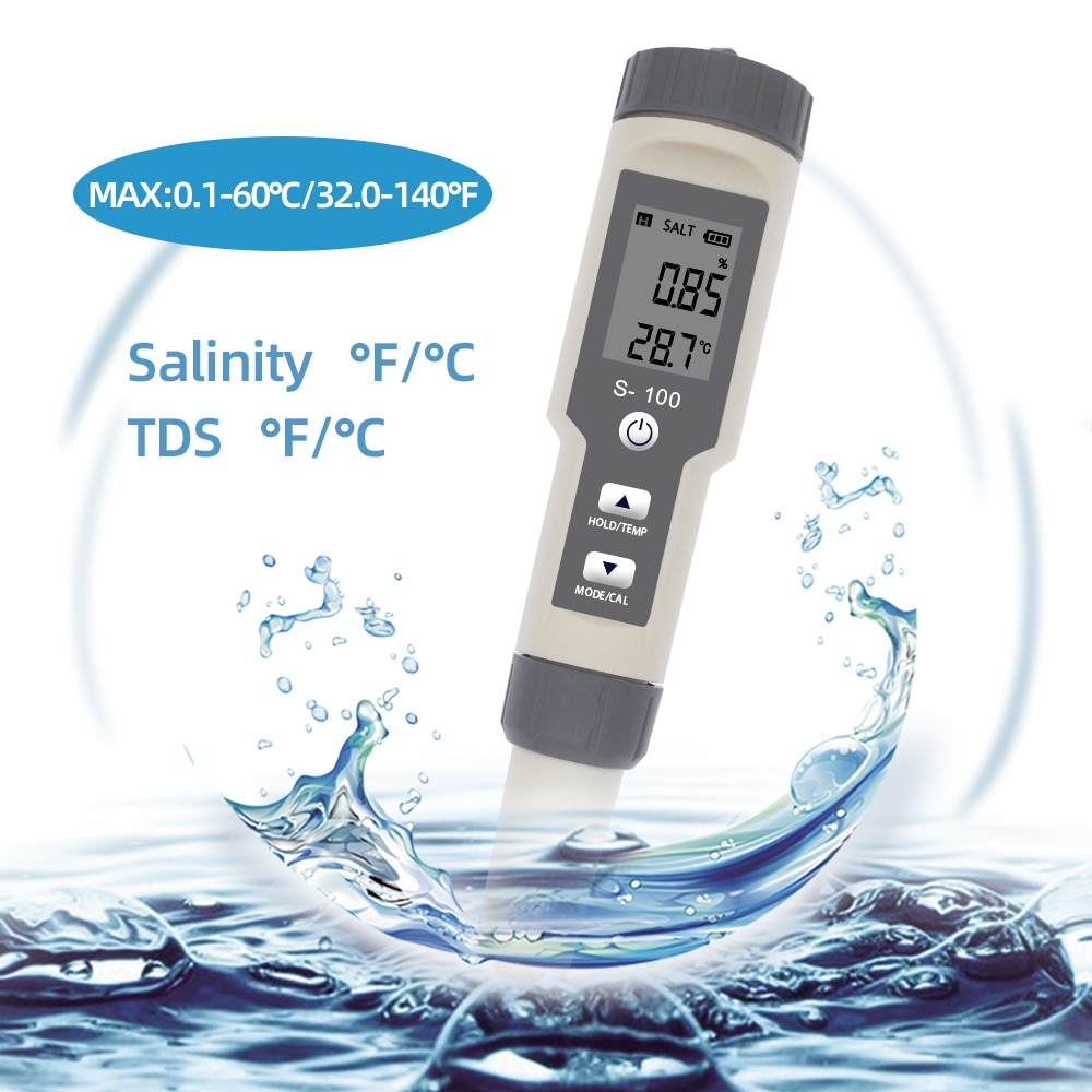 S-100 Salinometer Waterproof Salt Meter Digital Display Portable Salt TDS Tester Pool SPA Salinity Tester