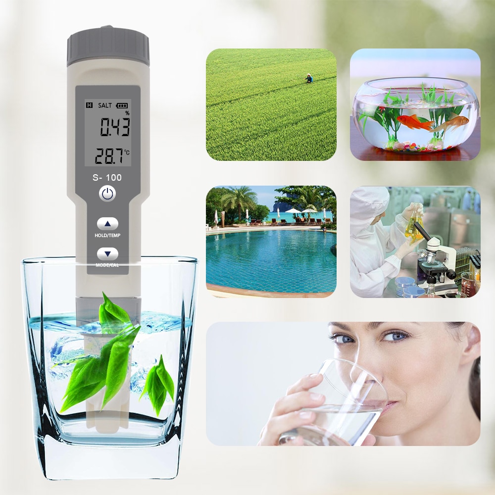 S-100 Salinometer Waterproof Salt Meter Digital Display Portable Salt TDS Tester Pool SPA Salinity Tester