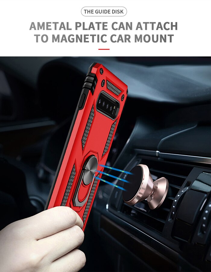 Case For Samsung Galaxy S10 S10PLUS S10LITE Heavy Duty Case Armor Phone Cover S10 Case Magnetic Car Holder Stand Cover With Ring