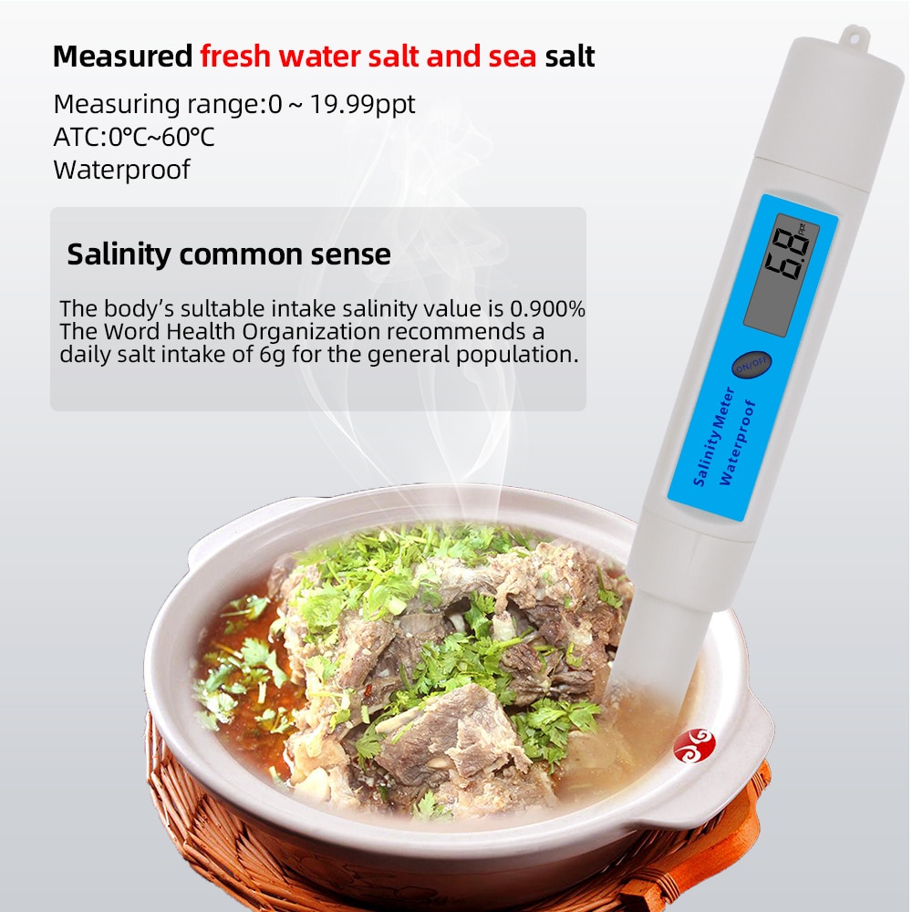 SA-3287 Waterproof Salinity meter Portable High Precision Salinity Meter Soup Food Sea Salt Salimeter Graphite Electrode