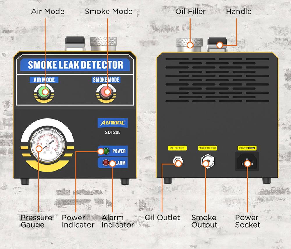 New Original AUTOOL SDT205 Car Smoke Leak Detector Pipe Leak Locator Automotive EVAP System Diagnostic Analyzer Detector
