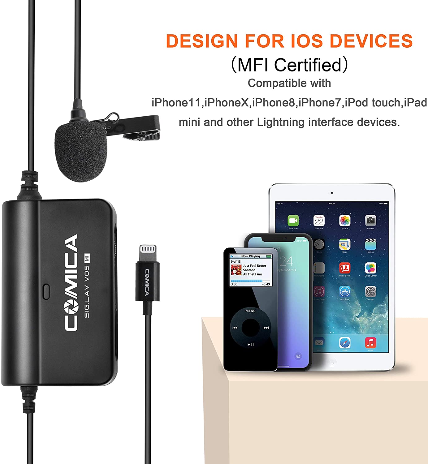 SIG.LAV V05 MI Omni Lavalier Microphone with MFI Certified Clip on Lapel Mic for iPhone iOS Phone Video Recording Youtube