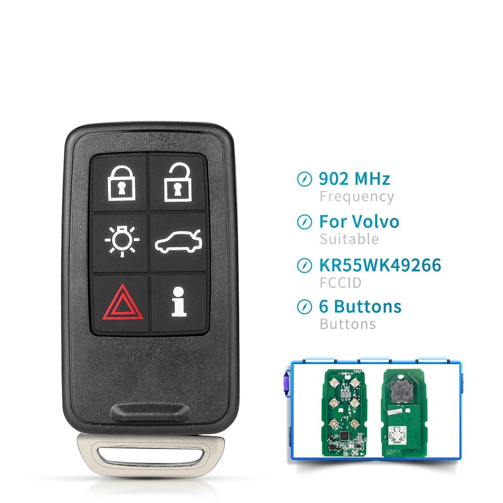 Volvo S40 S60 S60L S80 V40 V60 XC60 XC70 6 Buttons Smart Key KR55WK49264 Smart Remote Car Key 434Mhz 902MHz 2007-2013