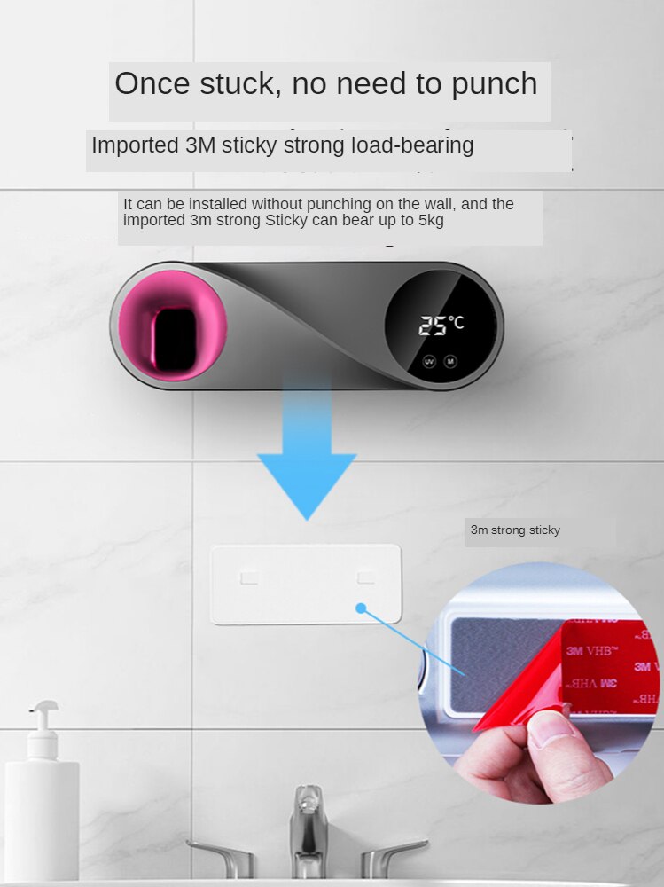 Smart Toothbrush Sterilizer Bathroom Punch-Free Wall-Mounted Electric UV Sterilization Rack Storage Box G2