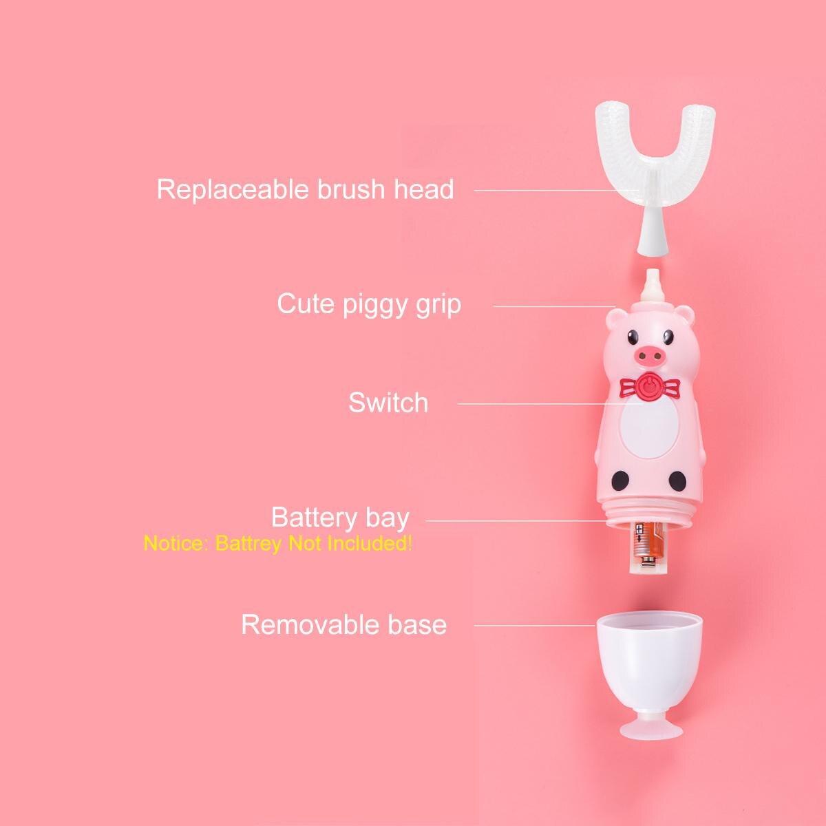 Smart U Shape Electric Toothbrush 360 Degrees Kids Sonic Music Silicon Automatic Ultrasonic Teeth Tooth Brush Cartoon Children