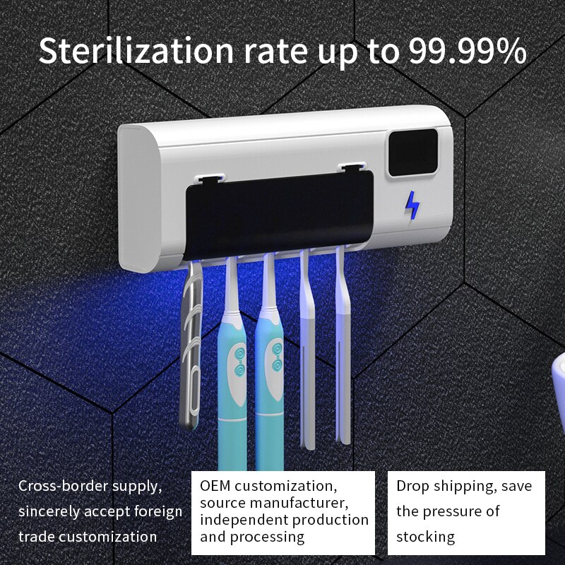 Smart UV Disinfection Toothbrush Holder Sterilization Wall-mounted Ultraviolet Toothbrush Sterilizer Toothbrush Holder No-punch