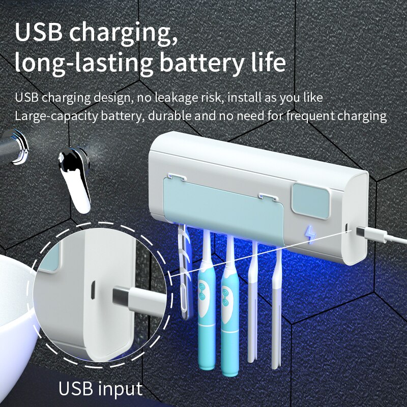 Smart UV Disinfection Toothbrush Holder Sterilization Wall-mounted Ultraviolet Toothbrush Sterilizer Toothbrush Holder No-punch