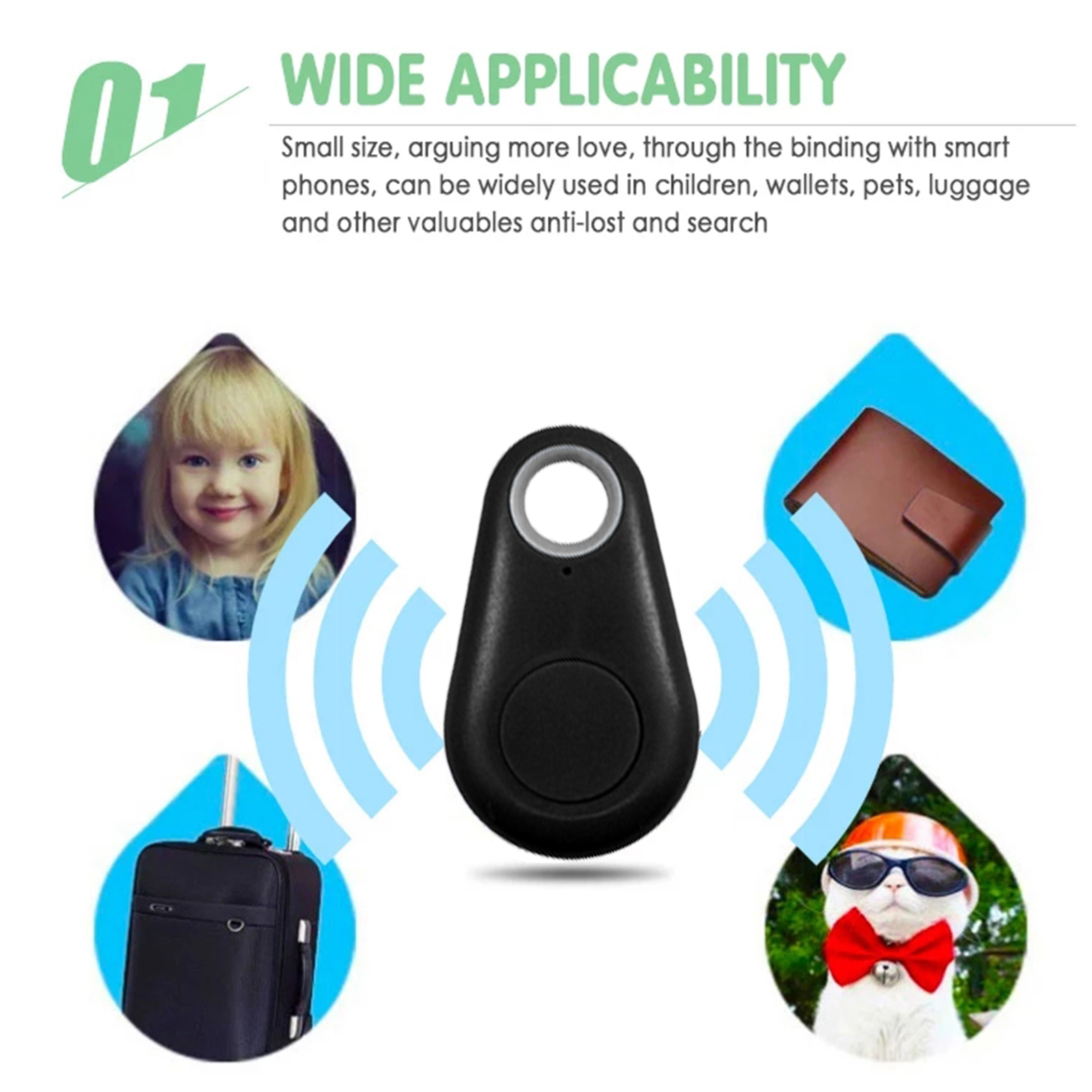 Mini Fashion Smart Dog Pets BT 4.0 GPS Tracker Anti-lost Alarm Tag Wireless Child Bag Wallet Key Finder Locator