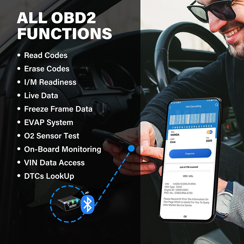 Topdon SmartDiag Mini OBD2 Bluetooth Scanner Automotive OBDⅡ Car Diagnostic Tool TPMS SRS Immo Key Code Reader