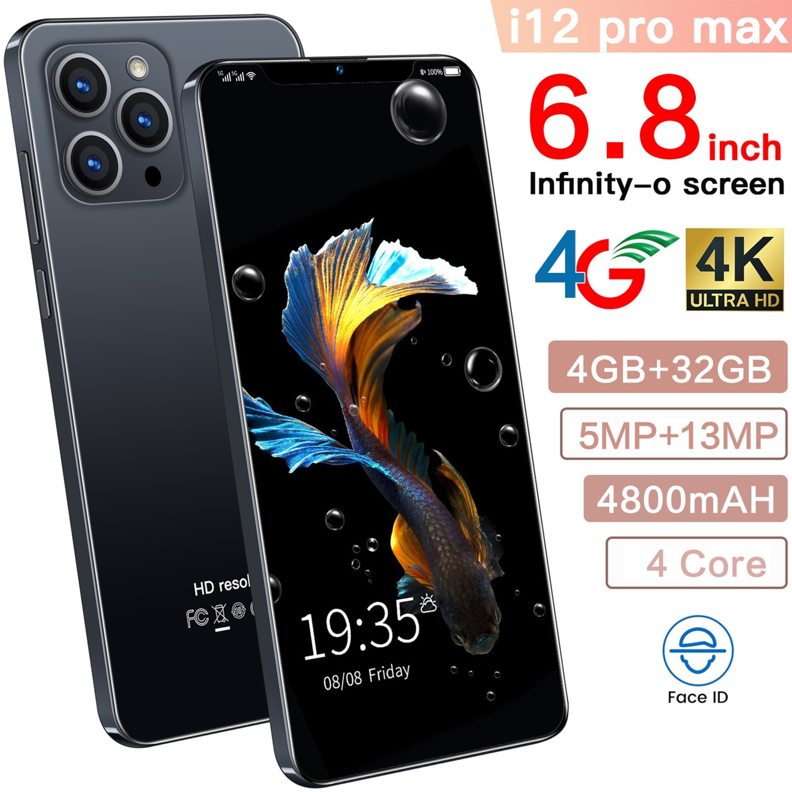 2021 Smartphones I12 Pro Max Smart Phone Unlocked Android 4+32G RAM 6.8