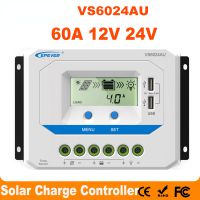 60A Solar Charger Controller 12V 24V Auto VS6024AU PWM Charge Controller with Built in LCD Display and Double USB 5V Port EPsolar