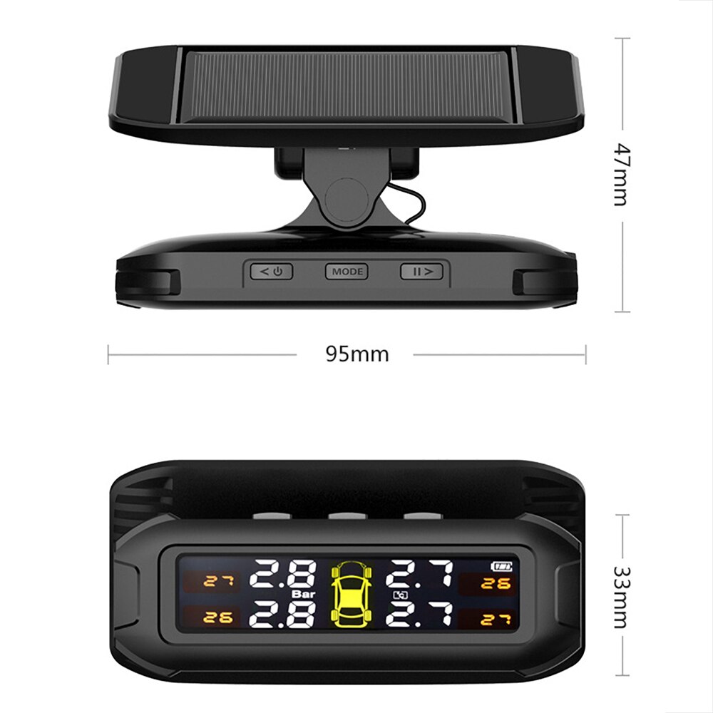 Solar TPMS Tire Pressure Monitoring System Temperature Warning Fuel Save Car Tyre Pressure Monitor With 4 External Sensors