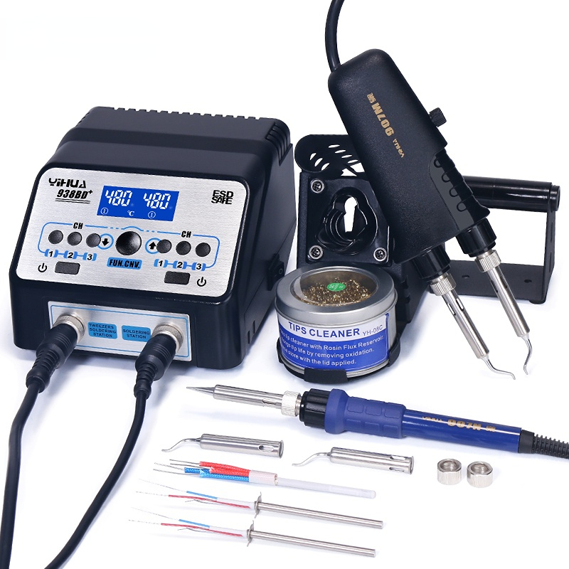 YIHUA 938BD+ Double Tweezers Soldering Iron Station Hihg Power Soldering Machine Tools Set