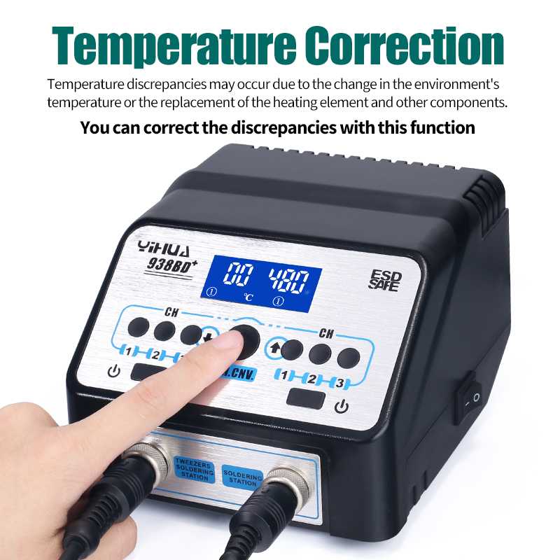 YIHUA 938BD+ Double Tweezers Soldering Iron Station Hihg Power Soldering Machine Tools Set
