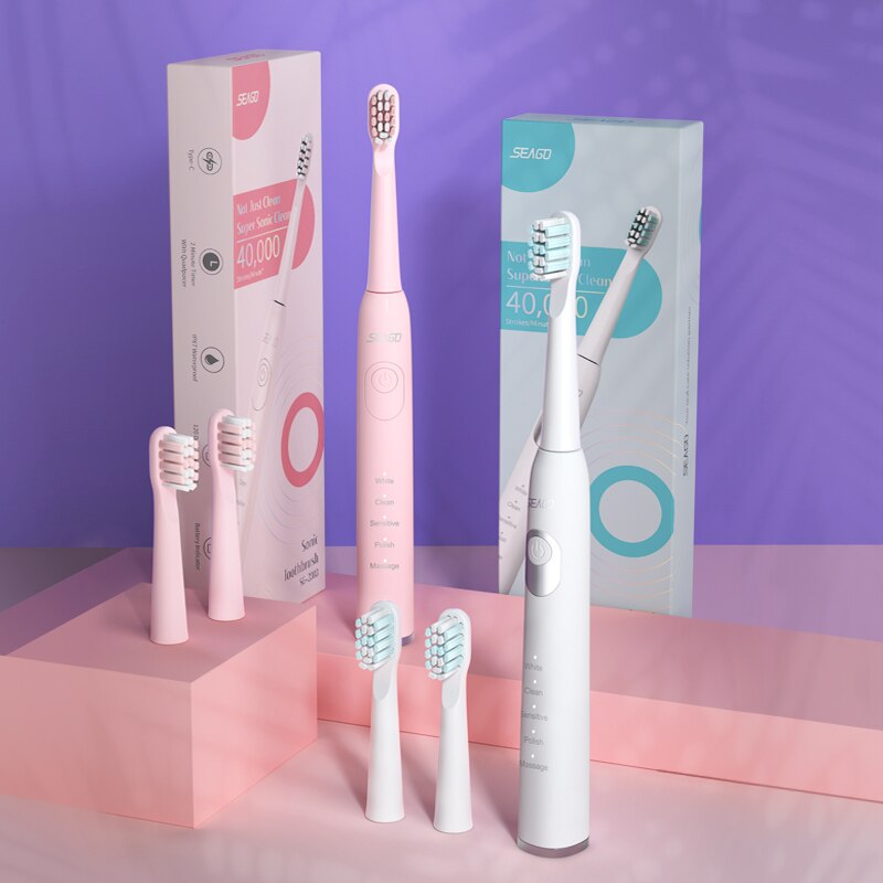 Sonic Electric Toothbrush Adult Dental Cleaning Fully Waterproof Smart Timer Teeth Brush 3 Brush Heads 5 Working Modes