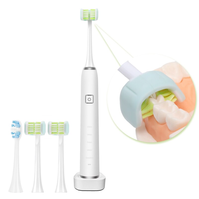 Adult Rechargeable Sonic Electric Toothbrush With 3X Replacement Heads And Portable Toothbrush With Timing Function