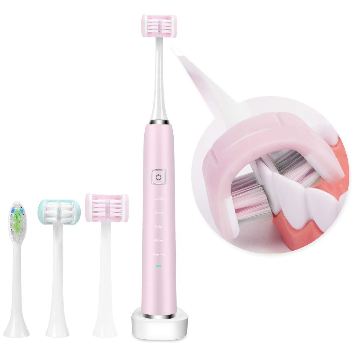 Adult Rechargeable Sonic Electric Toothbrush With 3X Replacement Heads And Portable Toothbrush With Timing Function