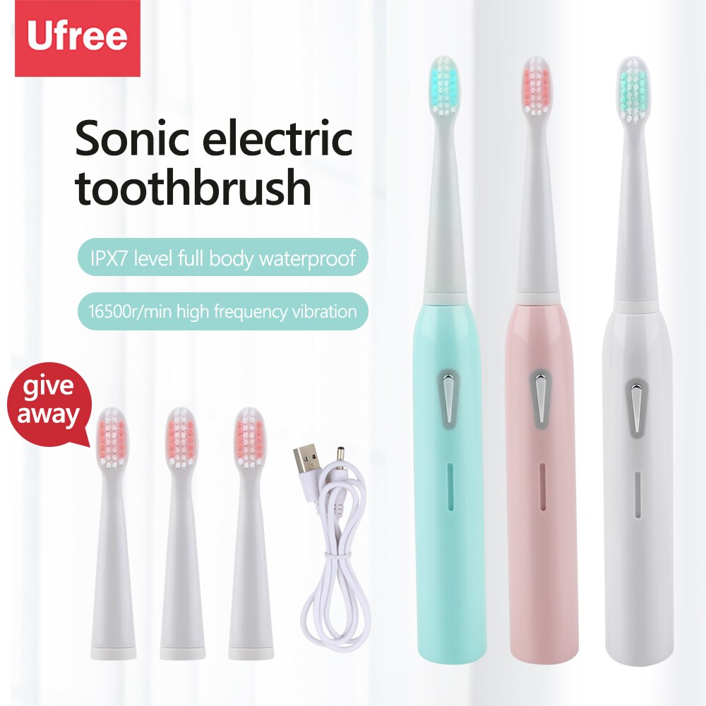 Sonic Electric Toothbrush Adult Timer Brush 6 Mode USB Charger Rechargeable Tooth Brushes Replacement Heads Set Fast Charge