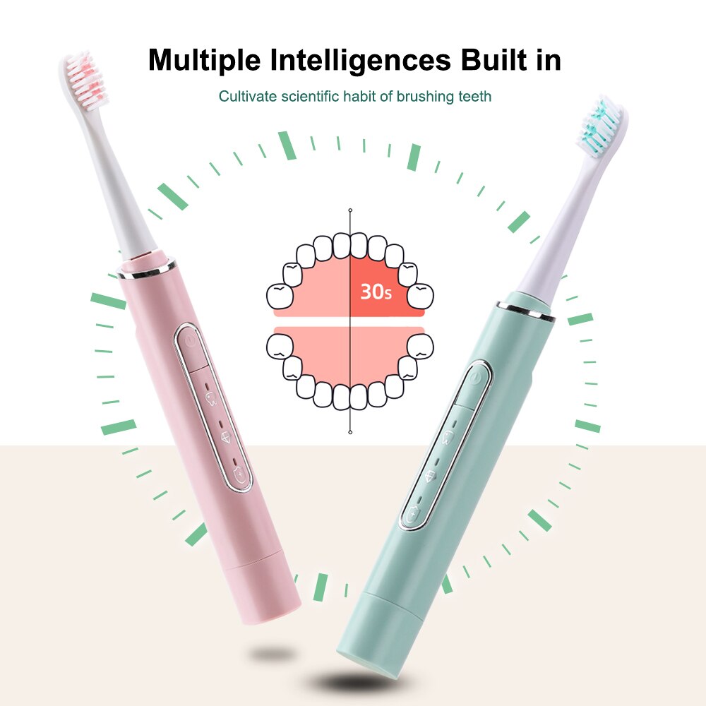 3 Modes Sonic Electric Toothbrush Toothbrush and Cleansing Heads 2 Minutes Timer Wirekless USB Charging 3 Color Optional