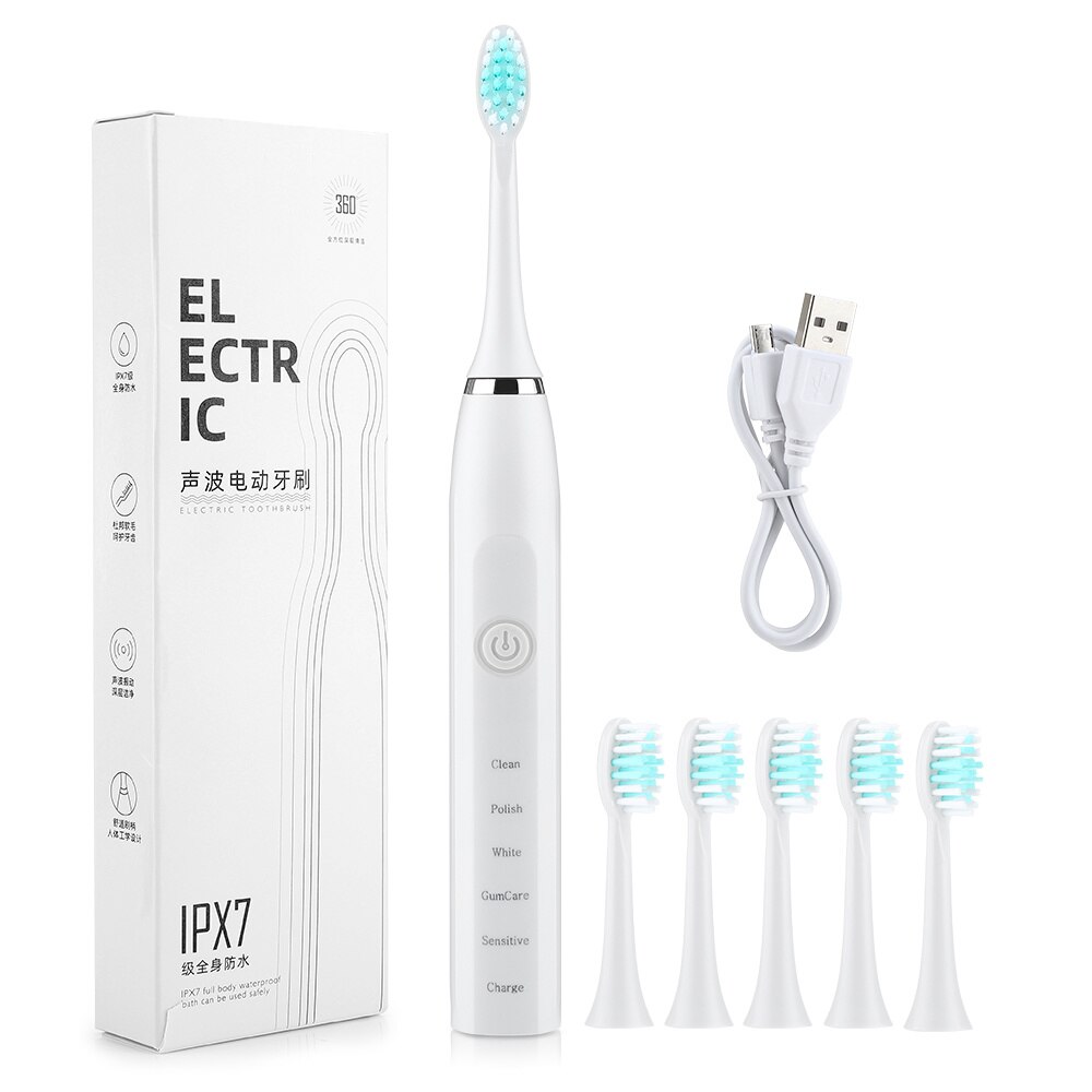 Sonic Electric Toothbrushes for Adults Kids Smart Timer Rechargeable Whitening Toothbrush IPX7 Waterproof 6 Brush Head