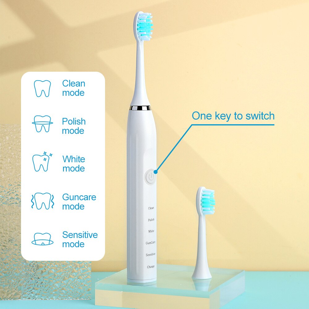 Sonic Electric Toothbrushes for Adults Kids Smart Timer Rechargeable Whitening Toothbrush IPX7 Waterproof 6 Brush Head