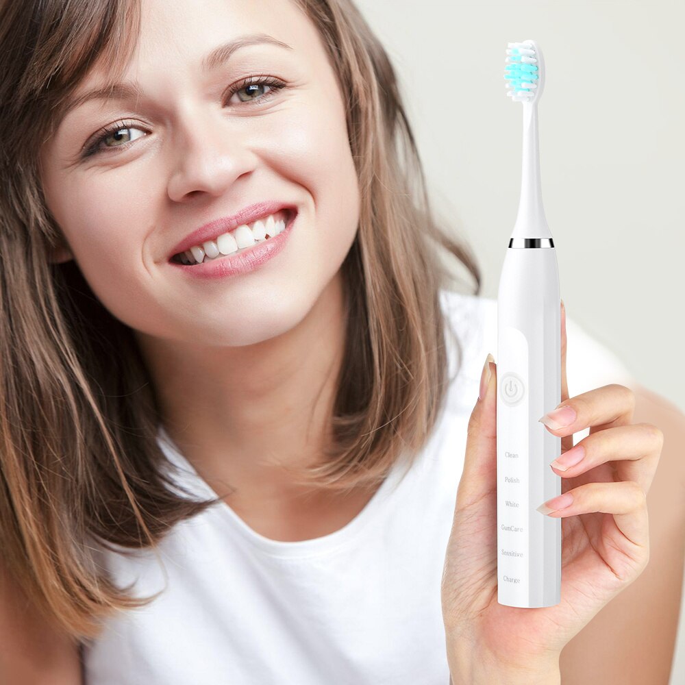 Sonic Electric Toothbrushes for Adults Kids Smart Timer Rechargeable Whitening Toothbrush IPX7 Waterproof 6 Brush Head