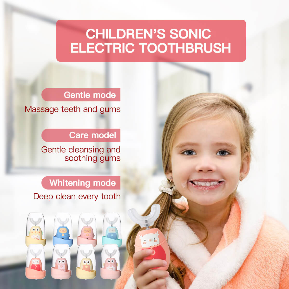 Smart Sonic Kids Electric Toothbrush U Shape 2 To 12 Years Old Cartoon Teeth Brush 360 Degrees Toothbrush for Children