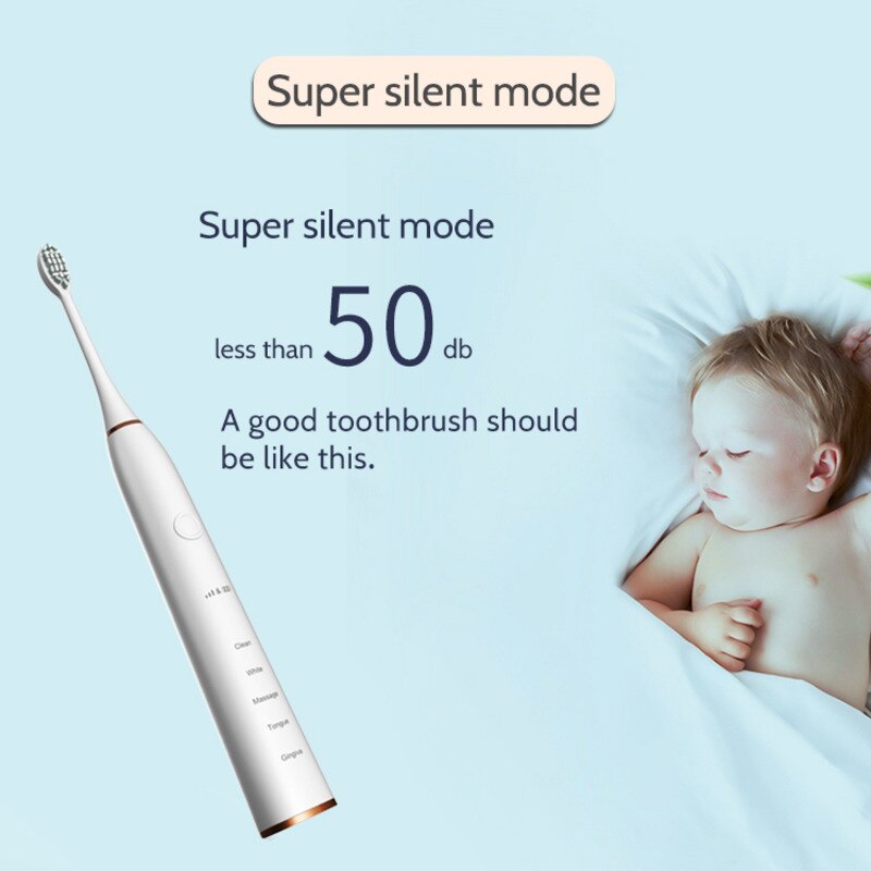 Sonic Toothbrush USB With Replacement Brush Head 15 Adults IPX8 Waterproof Electric Toothbrush Teeth Whitening Oral Care
