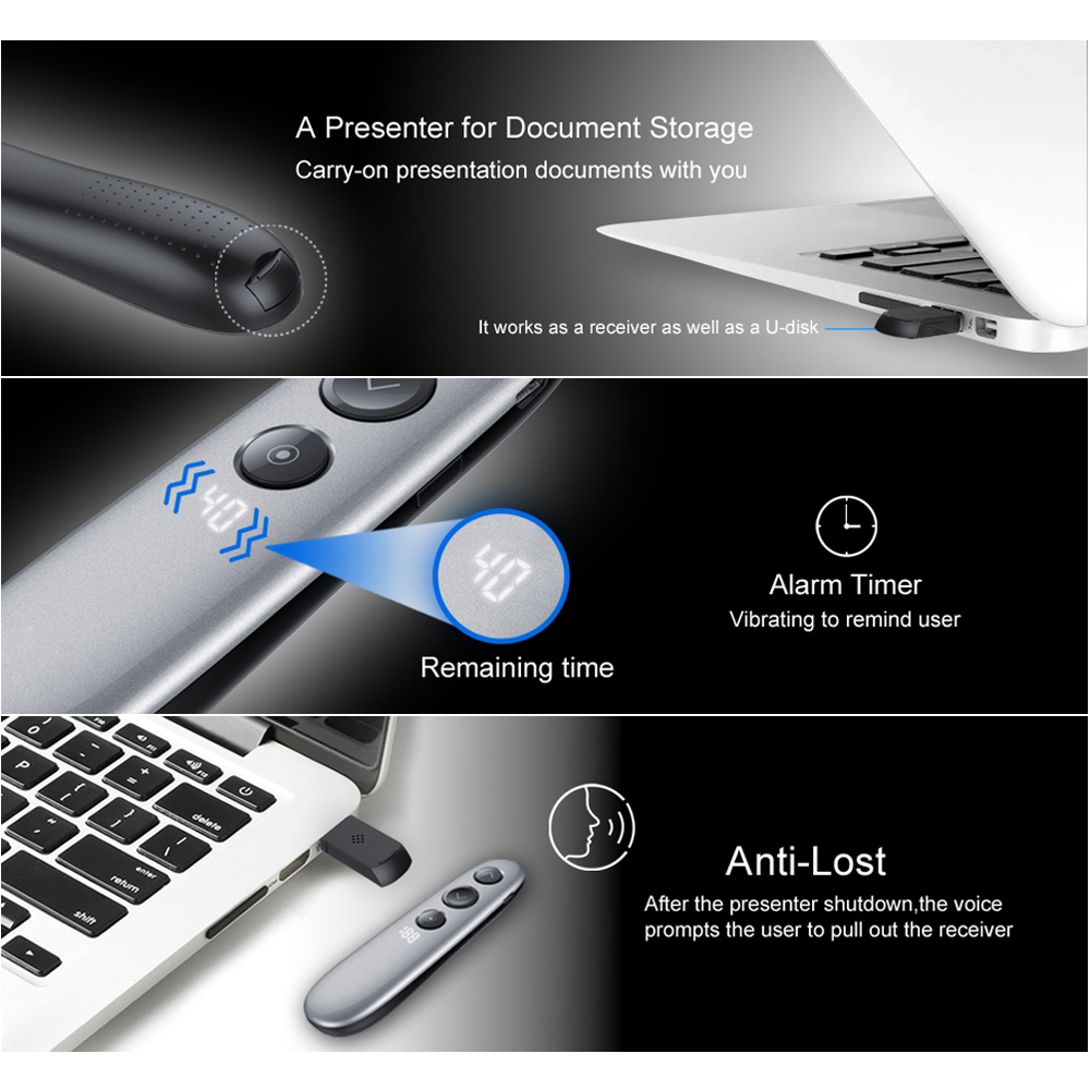 H100 Spotlight Wireless Presenter Remote with Air Mouse,TF card, PPT Powerpoint Laser Pointer Presentation for Meeting