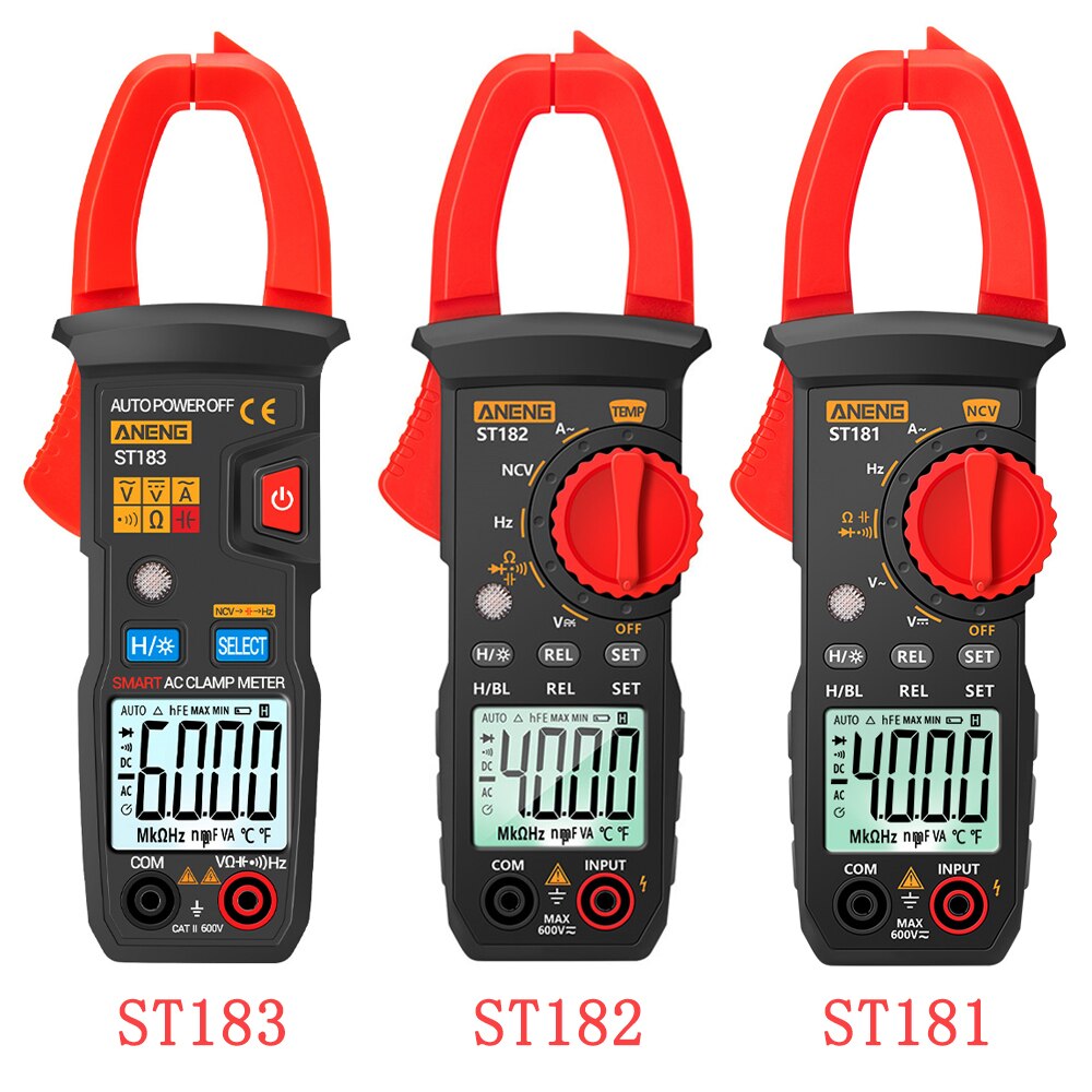 ANENG ST181 ST182 ST183 Digital Clamp Meter AC Current Multimeter DC/AC Voltage Ammeter Voltage Tester Amp Hz Capacitance NCV Ohm Test