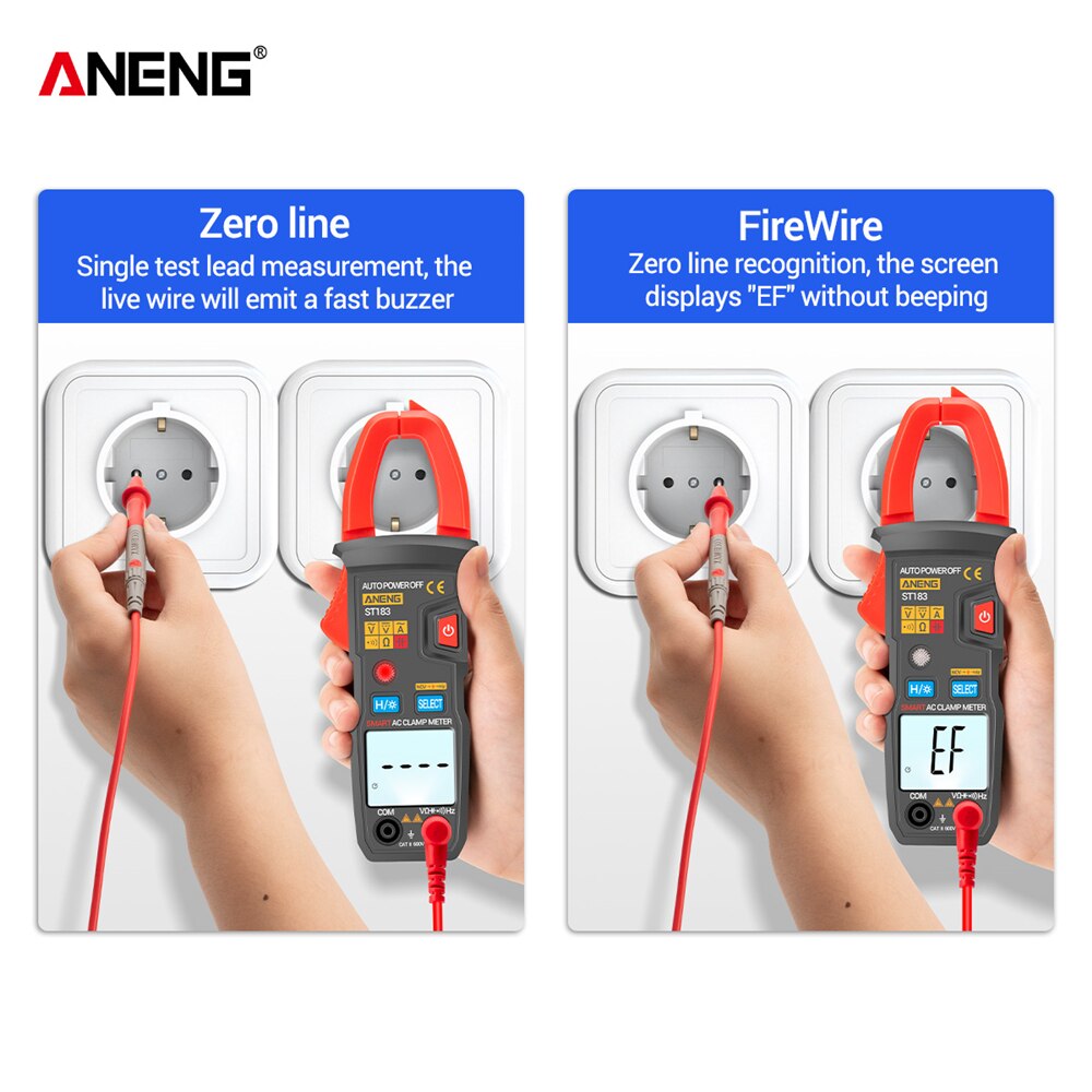 ANENG ST181 ST182 ST183 Digital Clamp Meter AC Current Multimeter DC/AC Voltage Ammeter Voltage Tester Amp Hz Capacitance NCV Ohm Test