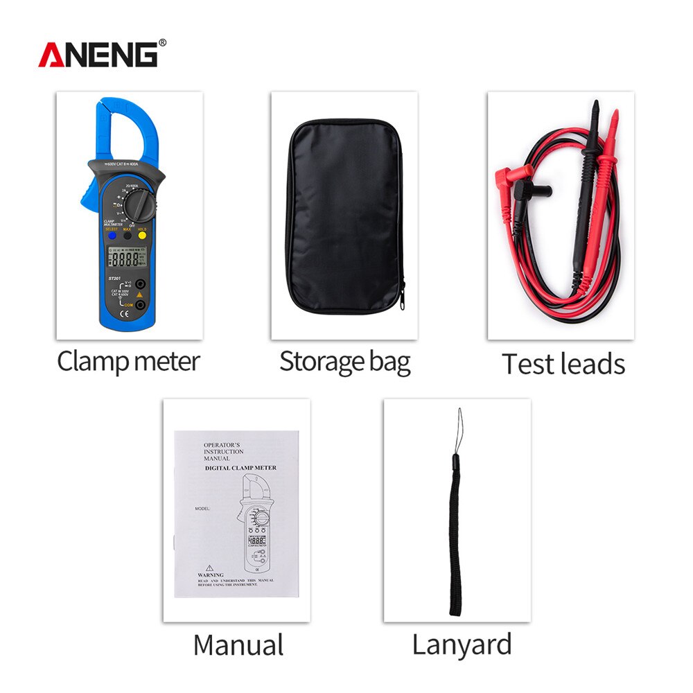 ANENG ST201 Professional Digital 1999 Count Clamp Multimeter ACDC Ammeter Transistor Capacitor Auto Voltage Tester Electric