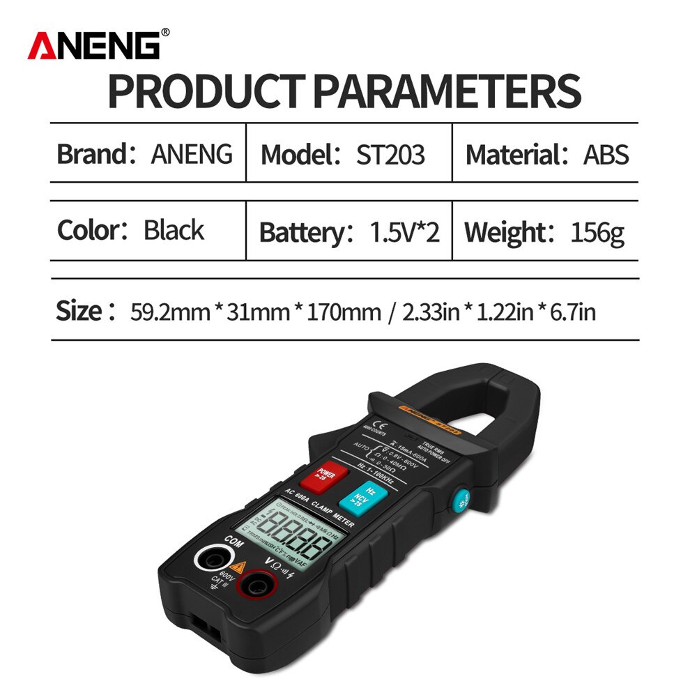 ANENG ST203 Electric Digital Clamp Meter DC/AC Professional Multimeter Current Clamp Intelligent Automatic Voltage Tester Tool