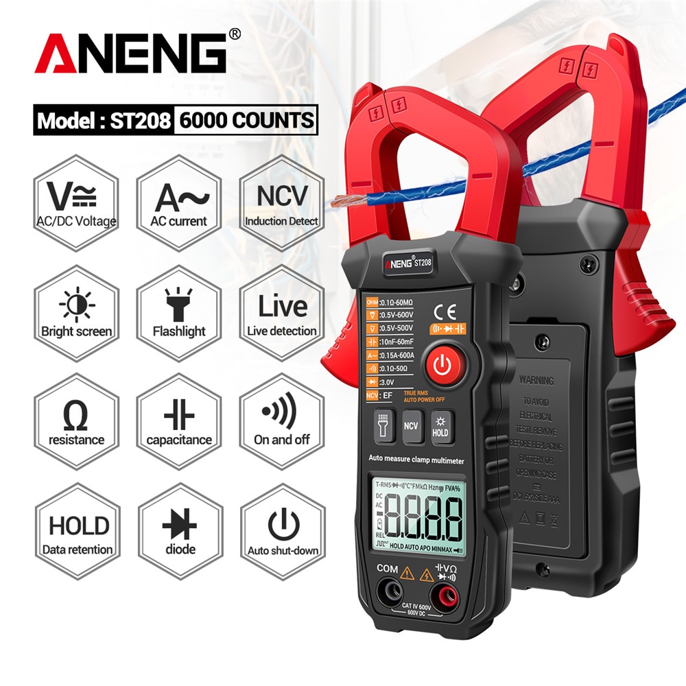 ANENG ST208 Digital Ture RMS 6000 Count AC/DC Current Clamp Automatic Voltimetro Multimeter Clamp Tester Meter Electrician Tool