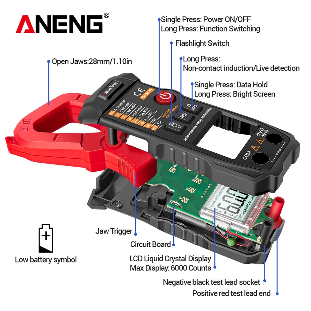 ANENG ST208 Digital Ture RMS 6000 Count AC/DC Current Clamp Automatic Voltimetro Multimeter Clamp Tester Meter Electrician Tool