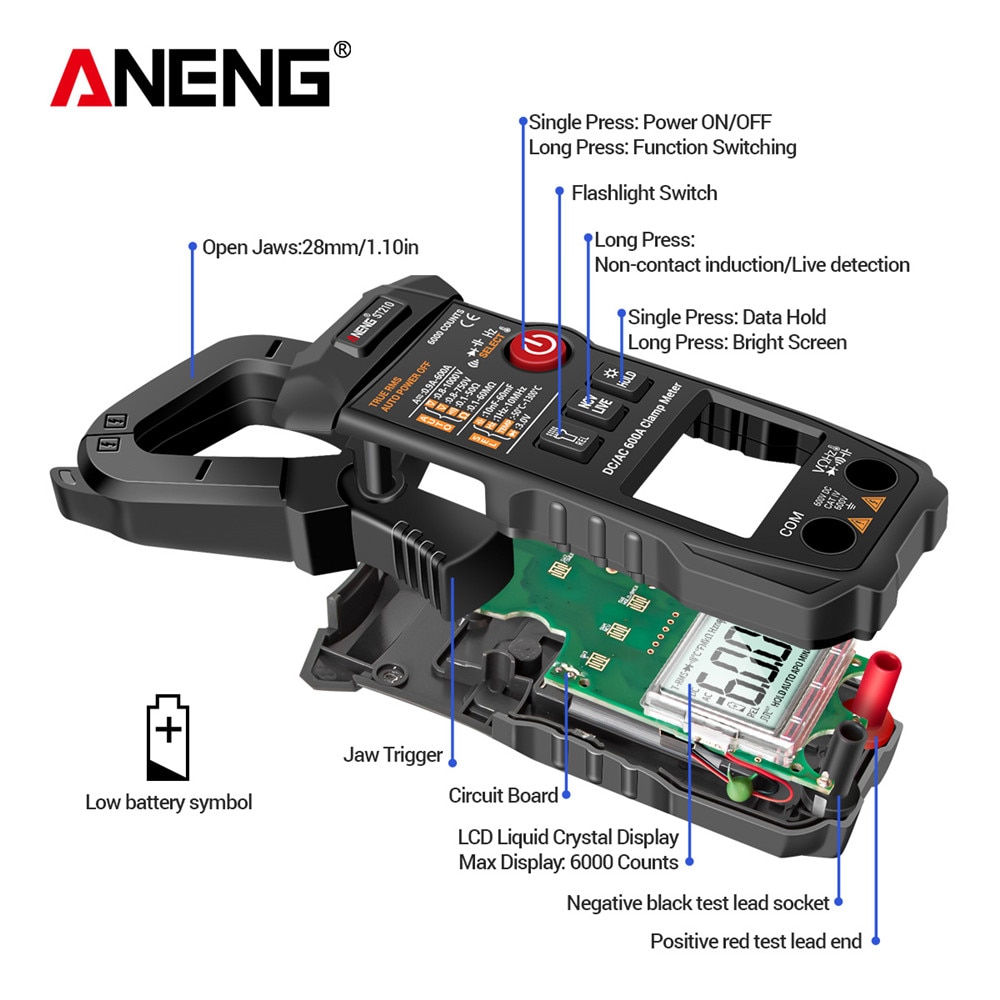 ANENG ST210 Professional Digital Multimeter Clamp Meter DC/AC 600A Current Tester 6000 Counts True RMS Ampere Meter for Eletric