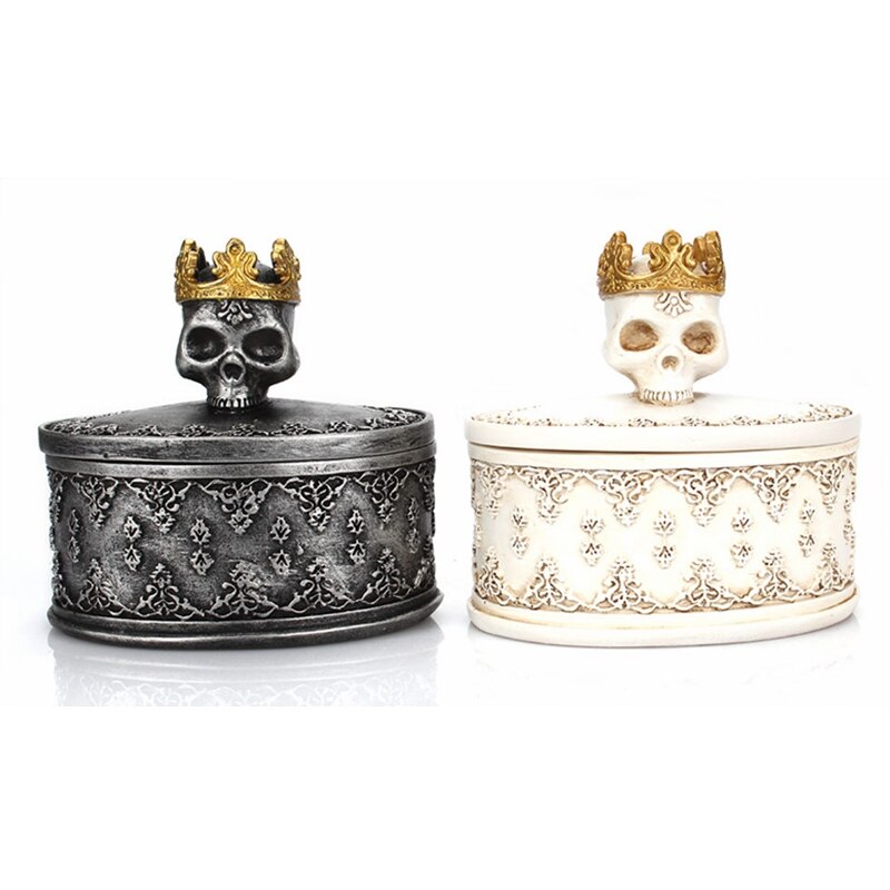 Queen Crown Jewelry Skull Storage Box Resin Necklace Earrings Container Box Home Decor Covered Pattern Organizer Box Love Gift