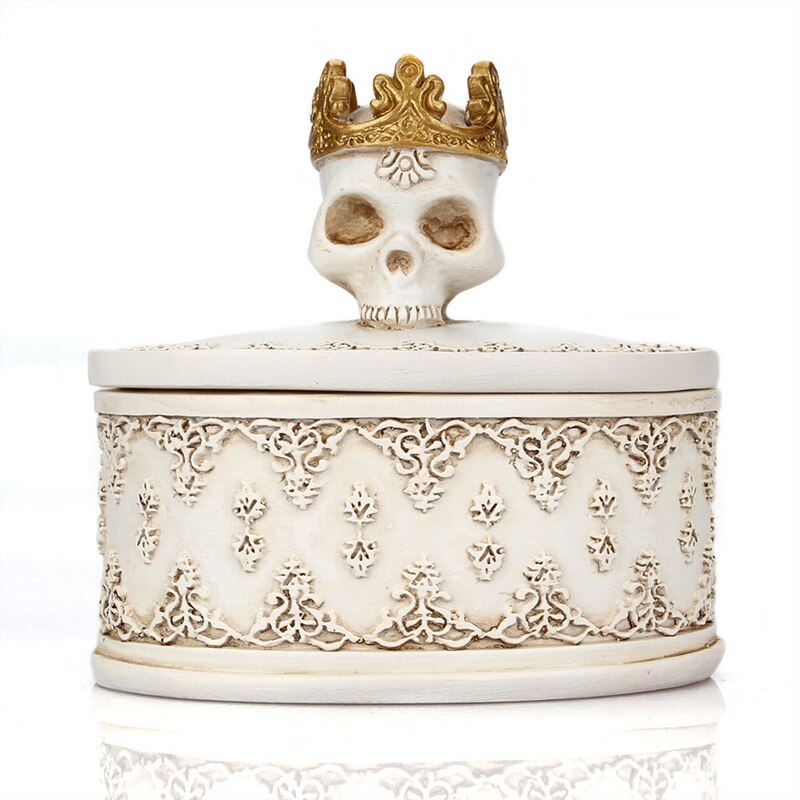 Queen Crown Jewelry Skull Storage Box Resin Necklace Earrings Container Box Home Decor Covered Pattern Organizer Box Love Gift