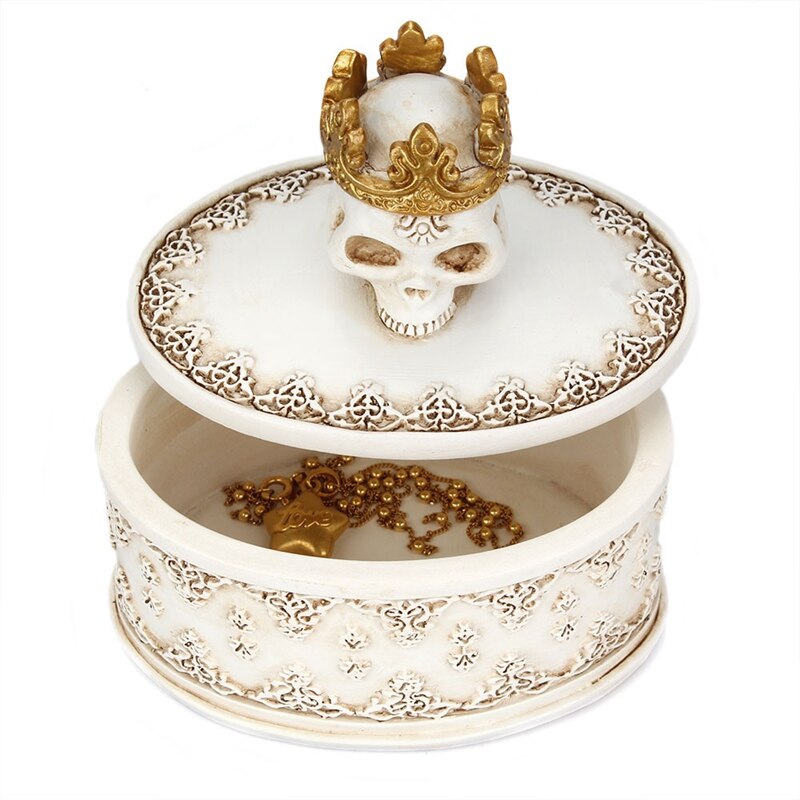 Queen Crown Jewelry Skull Storage Box Resin Necklace Earrings Container Box Home Decor Covered Pattern Organizer Box Love Gift