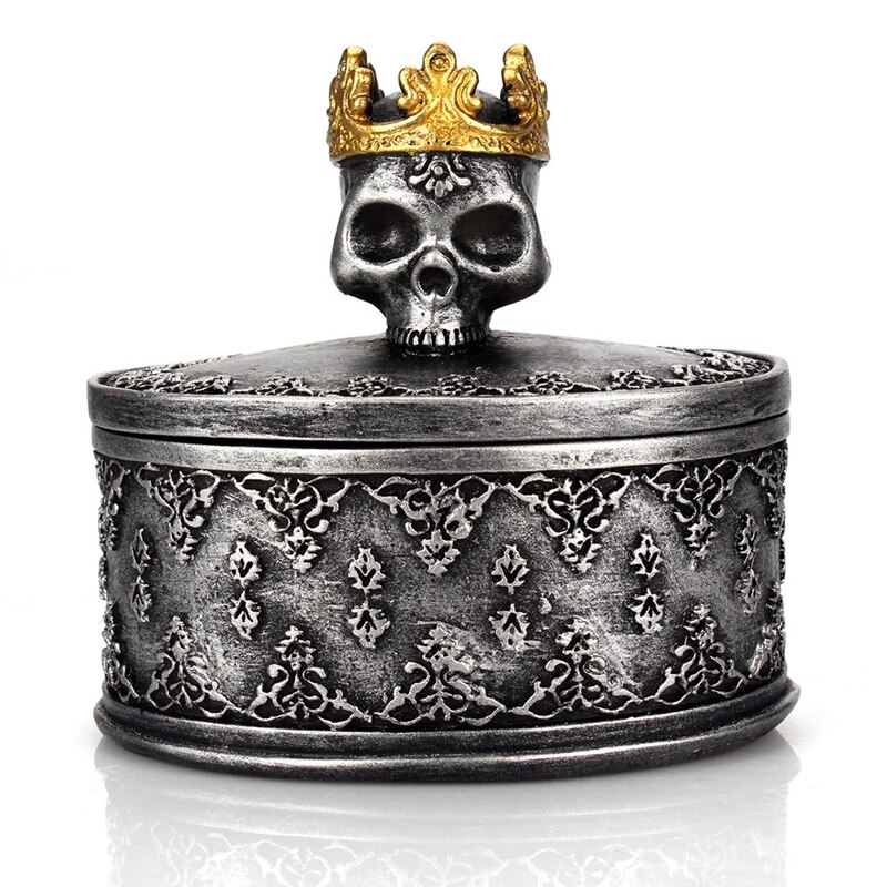 Queen Crown Jewelry Skull Storage Box Resin Necklace Earrings Container Box Home Decor Covered Pattern Organizer Box Love Gift