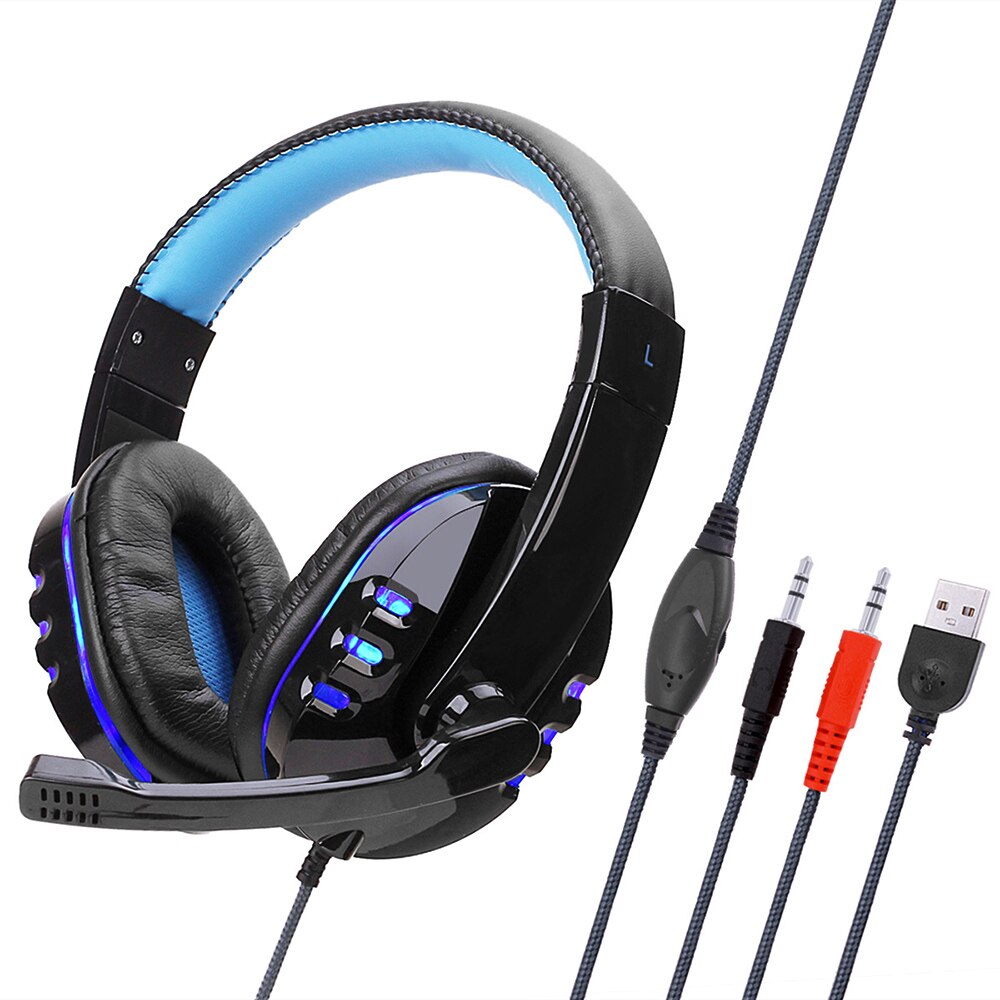 SY733MV Computer Wired Gaming Headphones Over-ear Game Headset With Microphone AUX+USB Port Volume Control for PC