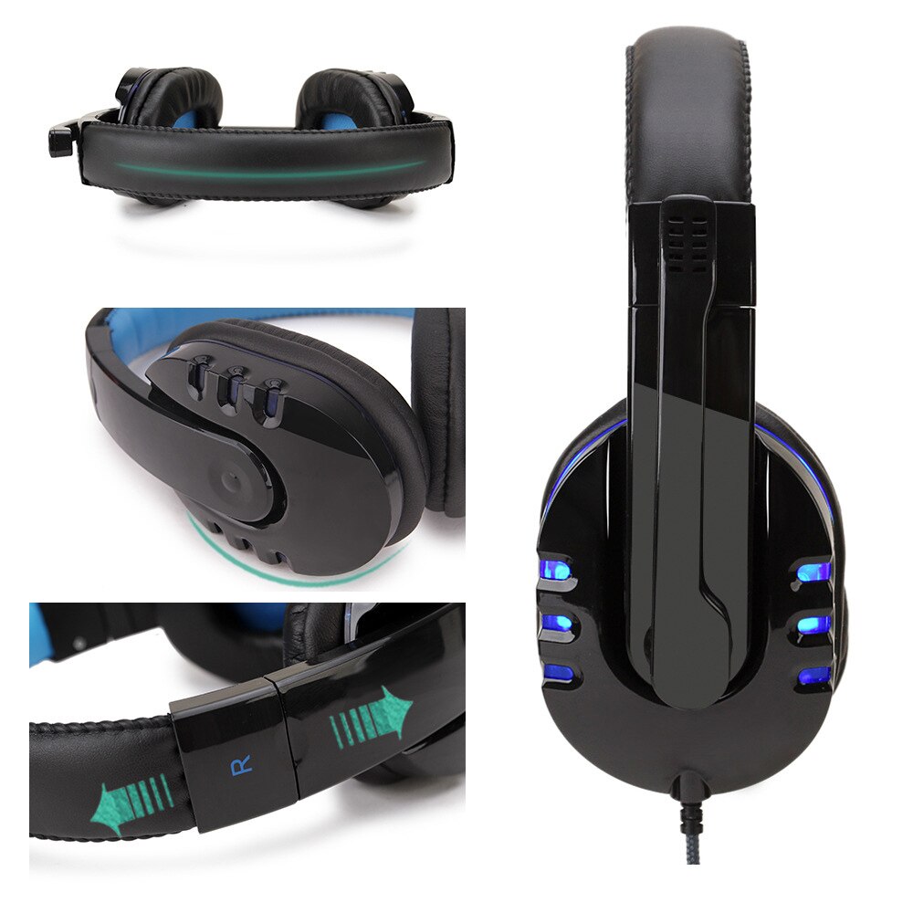 SY733MV Computer Wired Gaming Headphones Over-ear Game Headset With Microphone AUX+USB Port Volume Control for PC