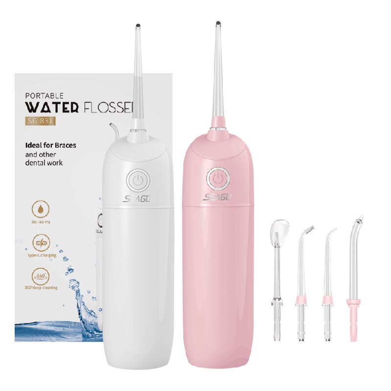 Oral Irrigator USB Rechargeable Water Flosser Portable Dental Water 5 Jet Nozzles Vacuum Tank Waterproof Teeth Cleaner