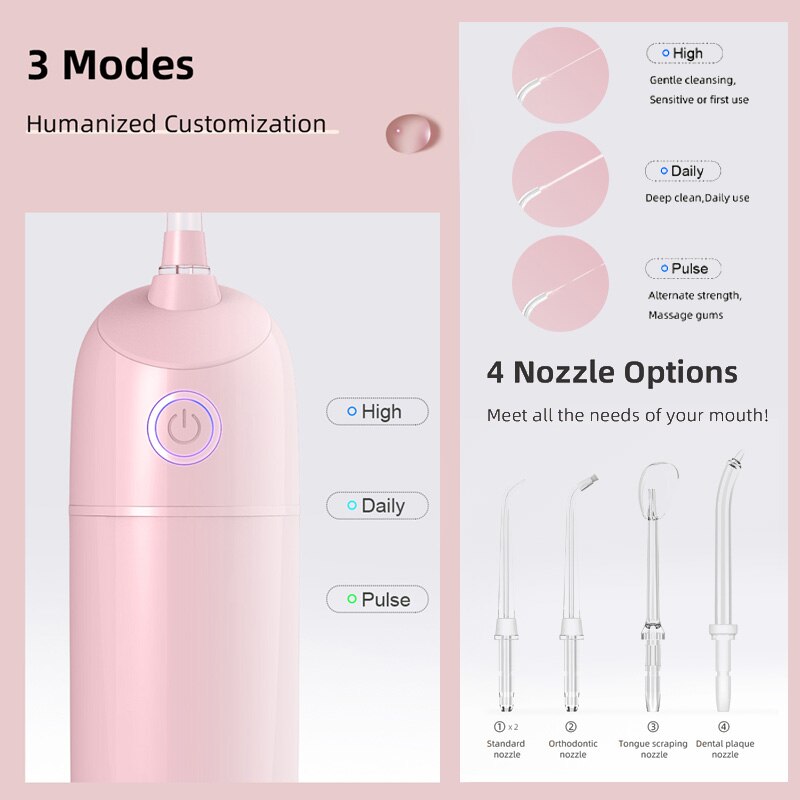 Oral Irrigator USB Rechargeable Water Flosser Portable Dental Water 5 Jet Nozzles Vacuum Tank Waterproof Teeth Cleaner