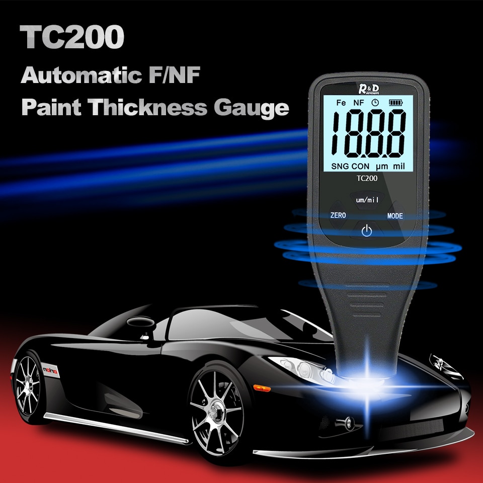 TC200 Car Coating Thickness Gauge Backlight LCD Film measurement composite Auto Car Paint Thickness Meter withUS RU Manual Fe/NF